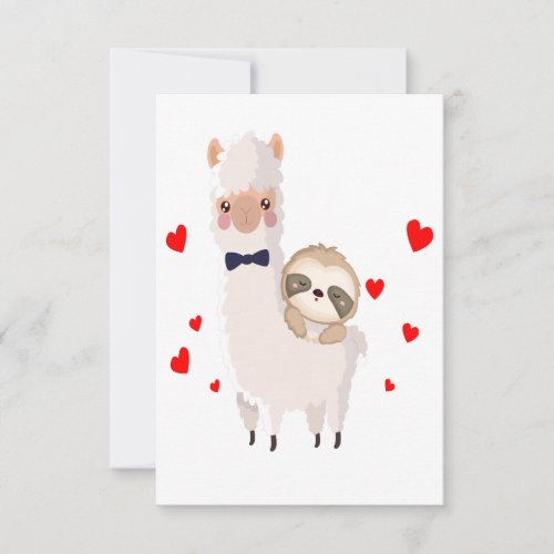 Funny Sloth Riding Llama Shirt funny Alpaca Hearts Thank You Card