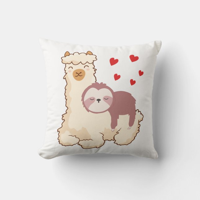 Funny Sloth Riding Llama Shirt funny Alpaca Hearts Throw Pillow (Front)