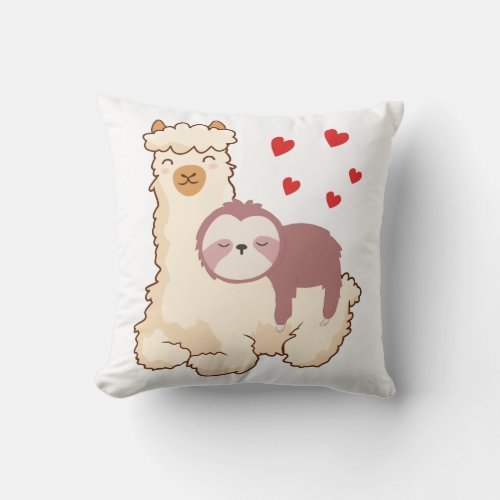 Funny Sloth Riding Llama Shirt funny Alpaca Hearts Throw Pillow