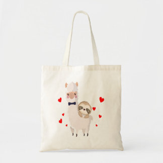 Funny Sloth Riding Llama Shirt funny Alpaca Hearts Tote Bag
