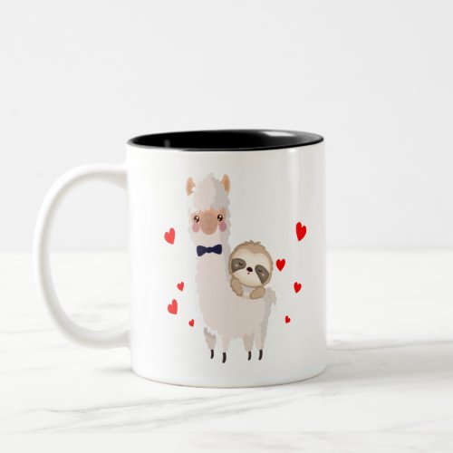 Funny Sloth Riding Llama Shirt funny Alpaca Hearts Two_Tone Coffee Mug