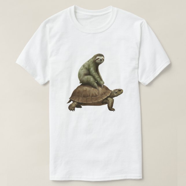 Funny Sloth Riding Tortoise - Slow Animal Lover T-Shirt (Design Front)