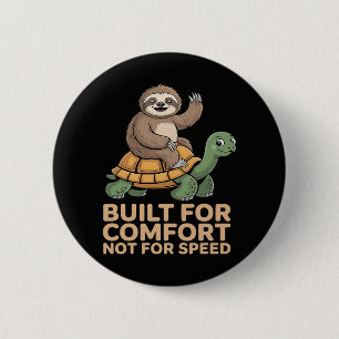 Funny Sloth Riding Turtle Button