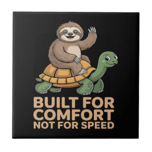 Funny Sloth Riding Turtle Ceramic Tile