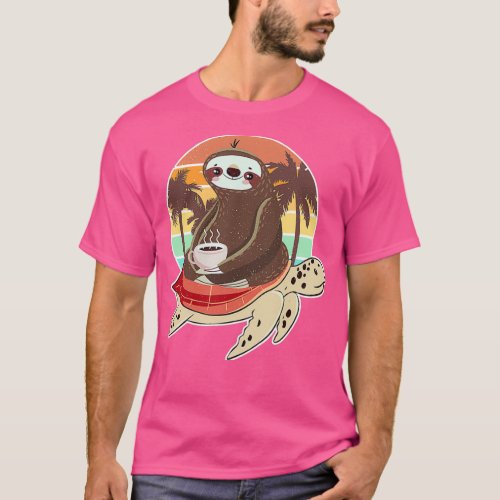 Funny Sloth Riding Turtle Drinking Its T_Shirt