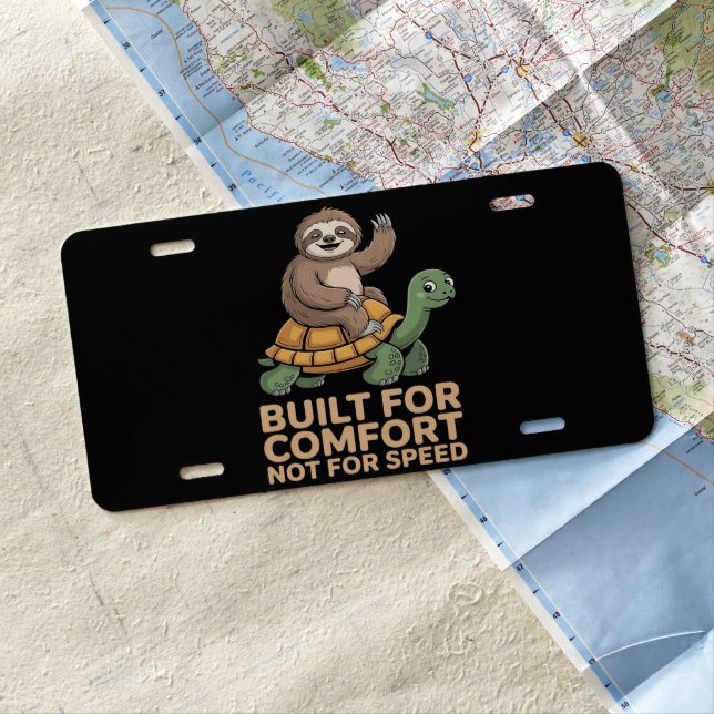 Funny Sloth Riding Turtle License Plate (In Situ)