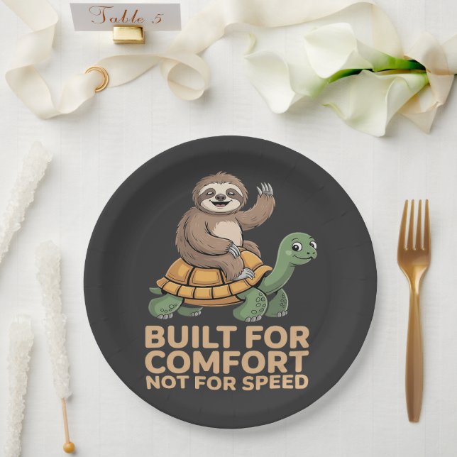 Funny Sloth Riding Turtle Paper Plates (Wedding)