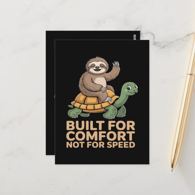 Funny Sloth Riding Turtle Postcard (Front/Back In Situ)
