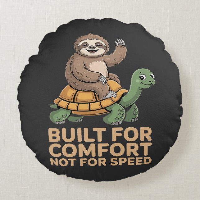 Funny Sloth Riding Turtle Round Pillow (Front)