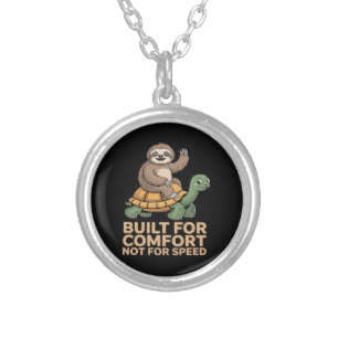 Funny Sloth Riding Turtle Silver Plated Necklace