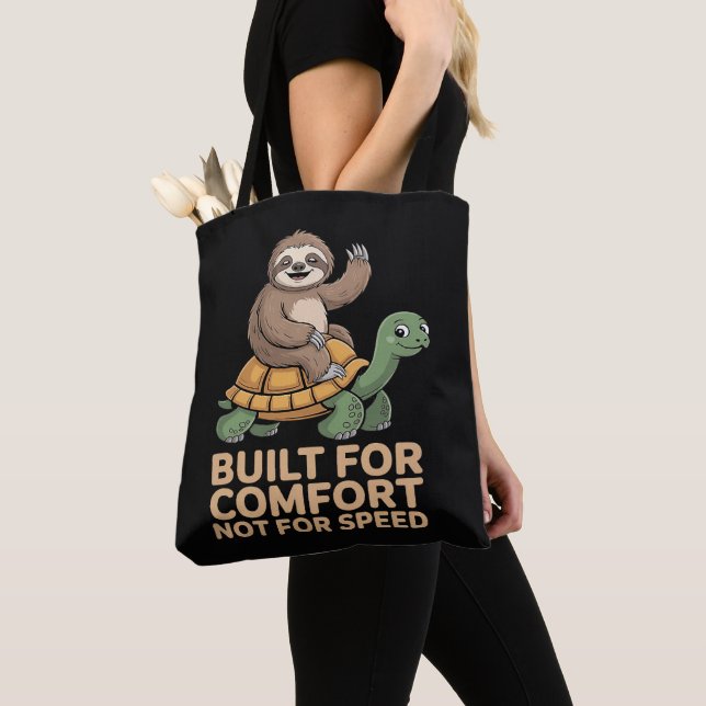 Funny Sloth Riding Turtle Tote Bag (Close Up)
