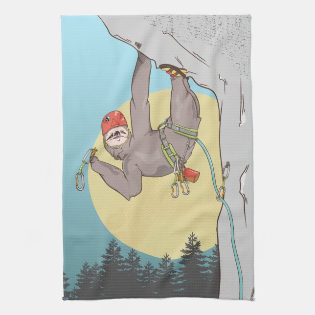 Funny sloth rock climbing kitchen towel (Vertical)