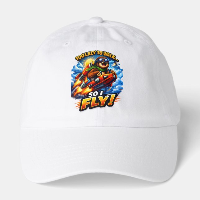 Funny Sloth Rocket Meme, Too Lazy to Walk So I Fly Hat (Front)