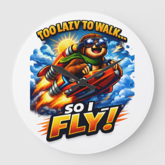 Funny Sloth Rocket Meme, Too Lazy to Walk So I Fly Large Clock