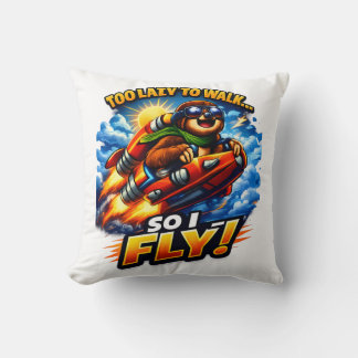 Funny Sloth Rocket Meme, Too Lazy to Walk So I Fly Throw Pillow