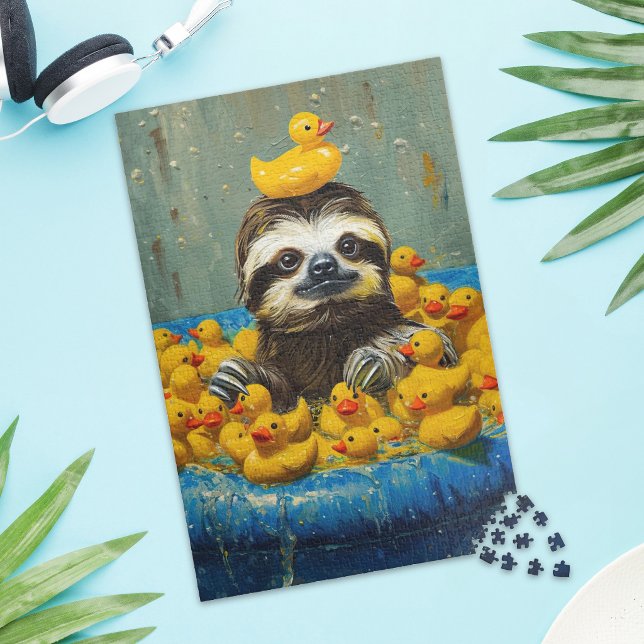 Funny Sloth Rubber Duck Pool Jigsaw Puzzle (Creator Uploaded)