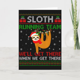 Funny Sloth Running Team Xmas Lights Ugly Sloth Ch Card