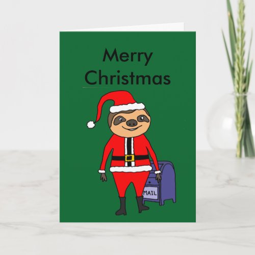 Funny Sloth Santa Claus Christmas Cartoon Holiday Card