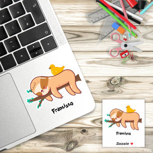 Funny Sloth Sleeping Custom Name Sticker