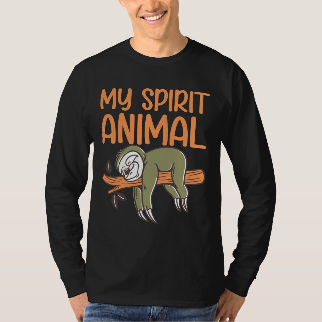 Funny Sloth Sleeping On Tree Branch Lazy My Spirit T-Shirt (Front)