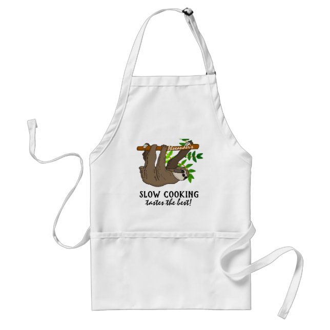 Funny Sloth Slow Cooking Personalized Adult Apron (Front)