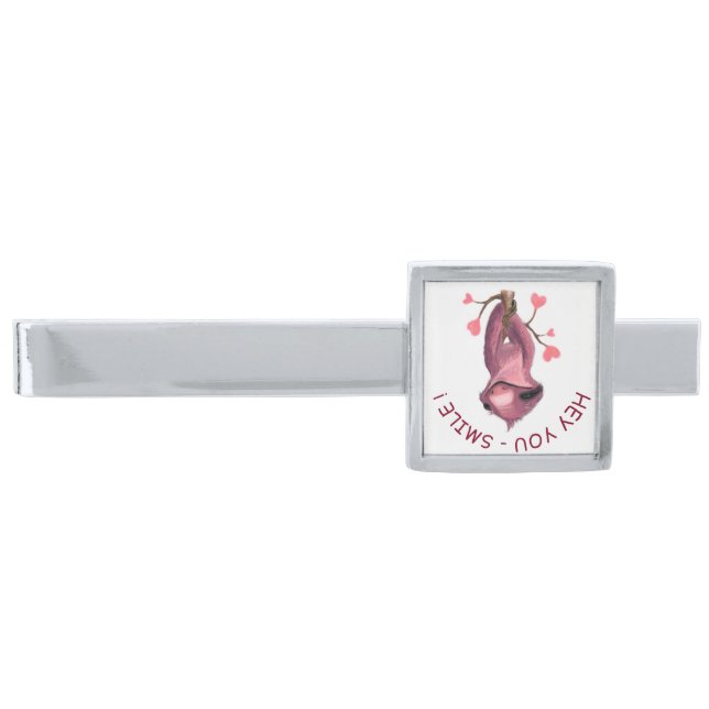 Funny Sloth Smile Tie Bar - Custom Text (Front)