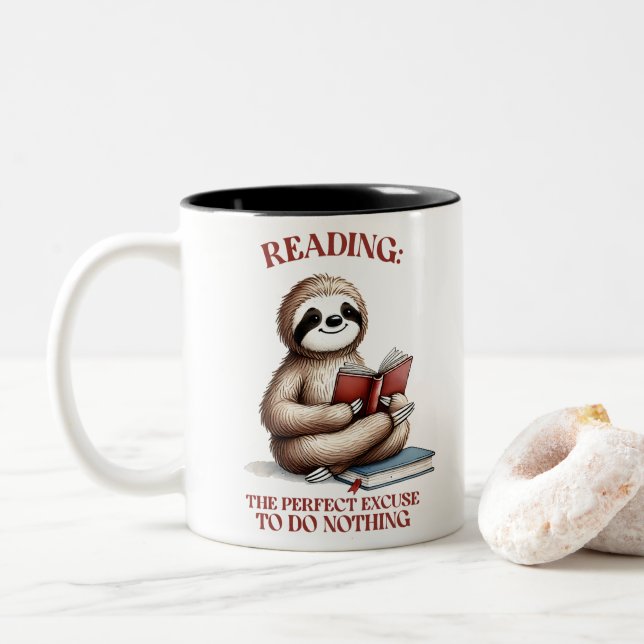 Funny Sloth Sublimation  Two-Tone Coffee Mug (With Donut)