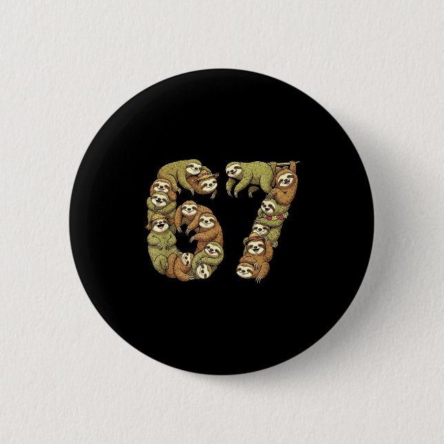Funny Sloth Tribal 6 7 Meme Six Seven Love  Button (Front)