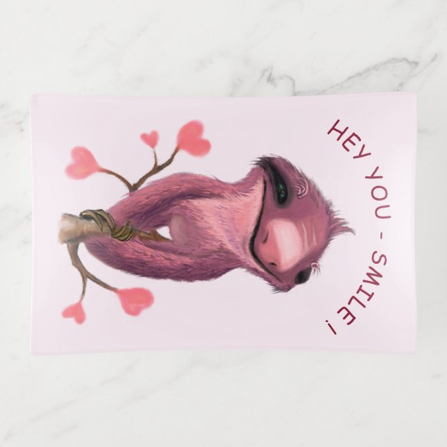 Funny Sloth Trinket Tray Smile - Custom Text (Front)