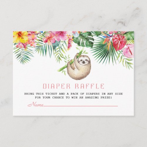 Funny Sloth Tropical Flowers Frame Diaper Raffle Enclosure Card