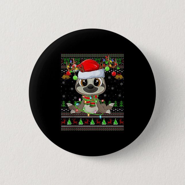 Funny Sloth Ugly Christmas Sweaters Holiday Santa  Button (Front)