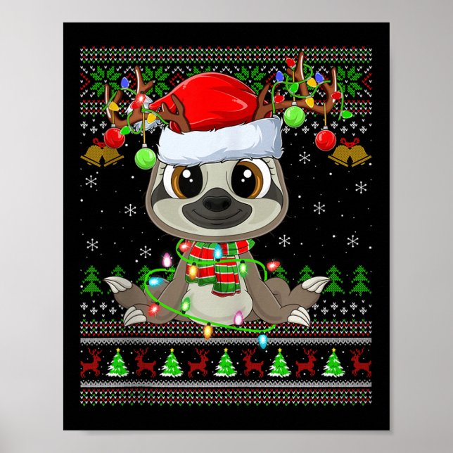 Funny Sloth Ugly Christmas Sweaters Holiday Santa  Poster (Front)