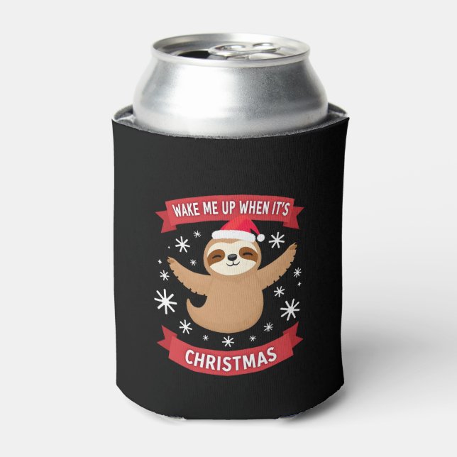 Funny Sloth wake me up when its Christmas Xmas Cut Can Cooler (Can Front)
