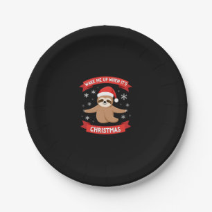 Funny Sloth wake me up when its Christmas Xmas Cut Paper Plates