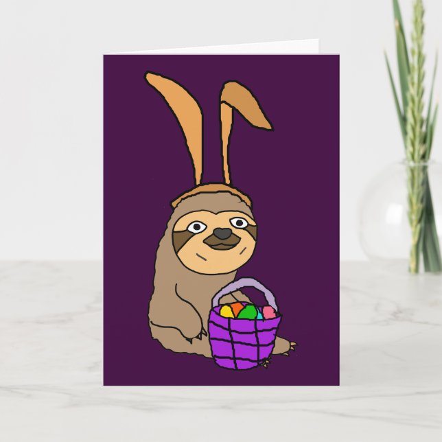 Funny Sloth Wearing Easter Bunny Ears Holiday Card (Front)