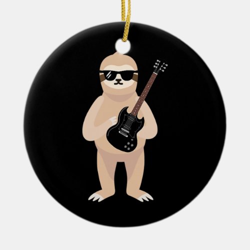 Funny Sloth Wearing Sunglasses Playing Electric Ceramic Ornament