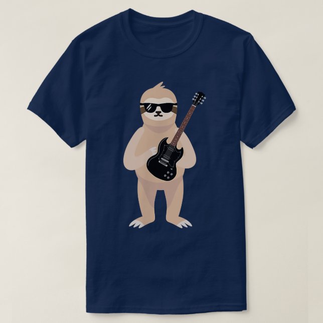 Funny Sloth Wearing Sunglasses Playing Electric Gu T-Shirt (Design Front)