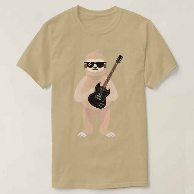 Funny Sloth Wearing Sunglasses Playing Electric Gu T-Shirt (Design Front)