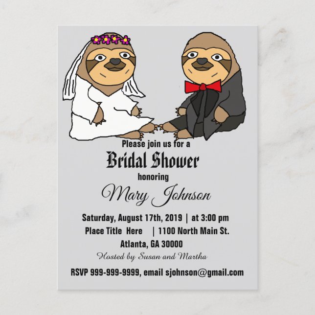 Funny Sloth Wedding Cartoon Invitation Postcard (Front)