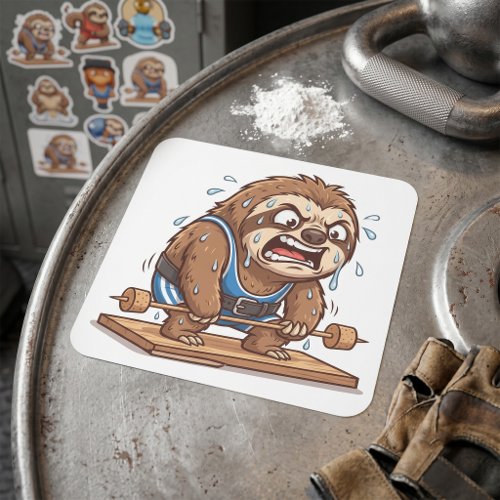Funny Sloth Weightlifter Gym Sports Square Sticker
