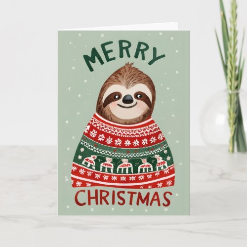 Funny Sloth With Christmas Sweater Card