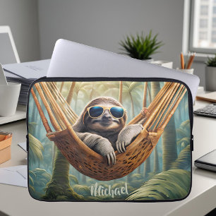 Funny sloth with sunglasses in a hammock laptop sleeve