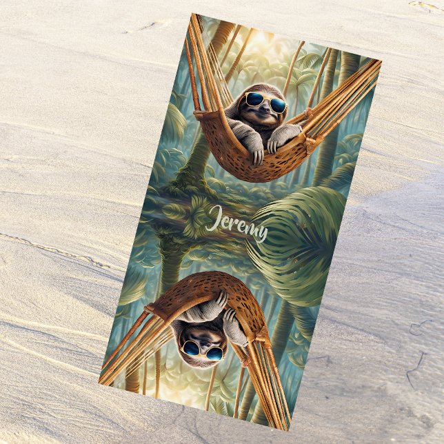 Funny sloth with sunglasses in a hammock, personal beach towel (Creator Uploaded)
