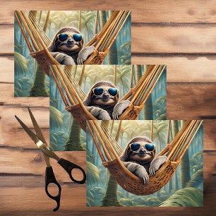Funny sloth with sunglasses in a hammock, tissue paper
