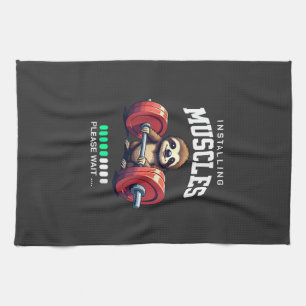 Funny Sloth Workout Gym Fitness Weightlifting T-Sh Kitchen Towel