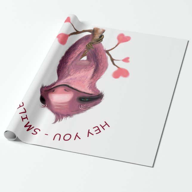 Funny Sloth Wrapping Paper Smile - Custom Text (Unrolled)