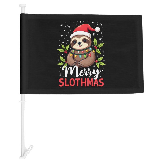 Funny Sloth Xmas Lights Merry Slothmas Sloth Chris Car Flag (Front)