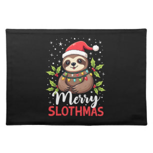 Funny Sloth Xmas Lights Merry Slothmas Sloth Chris Cloth Placemat