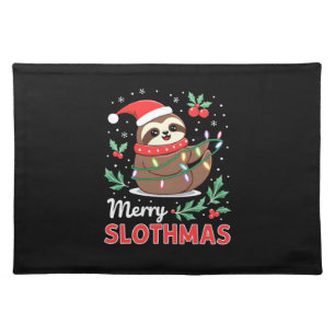 Funny Sloth Xmas Lights Merry Slothmas Sloth Chris Cloth Placemat