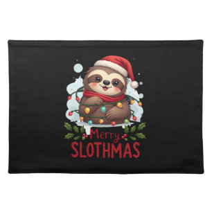 Funny Sloth Xmas Lights Merry Slothmas Sloth Chris Cloth Placemat